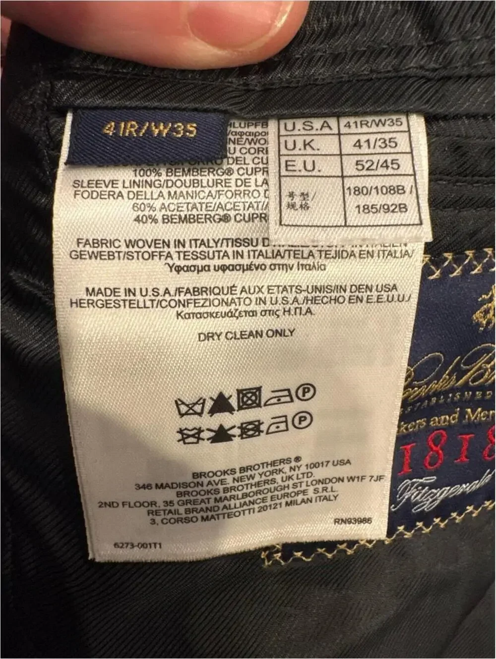 Brooks Brothers 1818 Makers & Merchants Saxxon Wool Suit Jacket 41R Herringbone